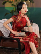 Natural silk, Floral pattern, High-end, long Qipao