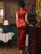 Natural silk, Floral pattern, High-end, long Qipao