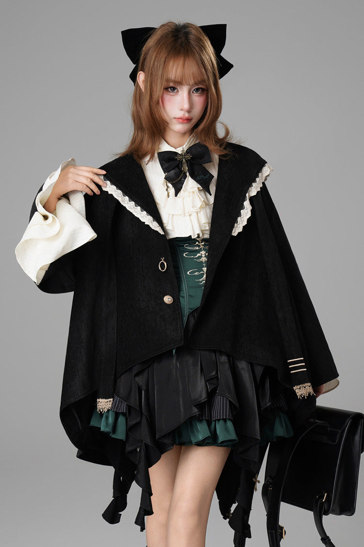 Black [Clock of Reincarnation Cycles] Cat Ears Magic Hooded Sweet Lolita Coat Cloak