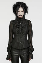 Black Stand Collar Stitching Mesh Women's Punk Blouse