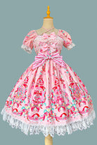 [Strawberry Chef] Short Sleeves Print Bowknot Lace Sweet Lolita Dress 4 Colors