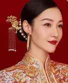 Oriental Golden Crane Bird & Peal Hairpin
