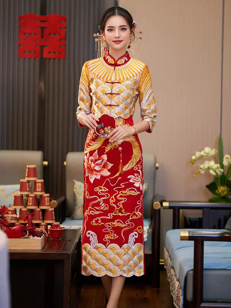 Two-piece  Phoenix Wedding Qipao Dress