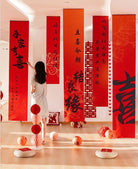 Double Happiness Wedding Blessing Calligraphy Fabric Scrolls