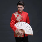 Traditional Chinese Red Gold Dragon Brocade Tang Jacket
