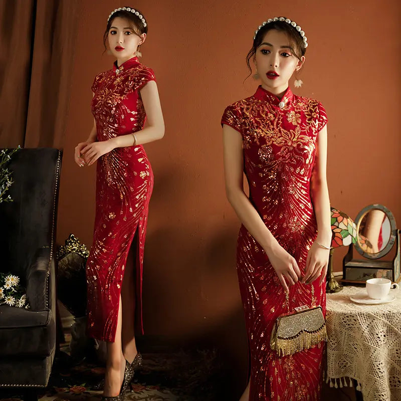 Red Sequins Cheongsam/Qipao| Glow