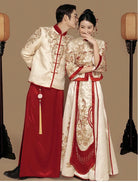 Chinese Wedding Qun Kwa (Xiu He) Dress and Tang Suit | Golden Couple