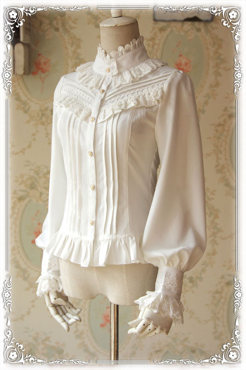 Fragrance - Lace Ruffle Pin Tucks Classic Lolita Blouse
