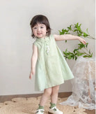 Elegant  Green/White Sleeveless Qipao Dress for Toddlers