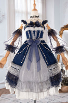 Blue Gorgeous Starry Sky Bowknot Pearl Chain Decoration Multi-Layer Ruffled Sweet Lolita JSK Tiered Dress