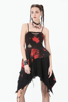Black/Red Sleeveless Irregular Mesh Tie Dye Women's Punk Slip Dress