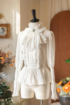 White [Misty Forest] Stand Collar Long Sleeves Ruffled Sweet Vintage Elegant Lolita Blouse