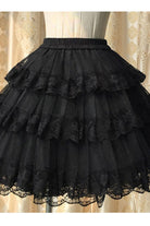 Black Cotton Organza Lining Lace Gothic Lolita Tiered Skirt