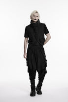 Black Studded Pleated Eyelet Men's Punk Handsome Cool Pants