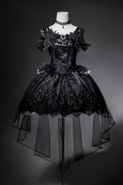 Black [Star Swan Dream] Ruffle Embroidery Bowknot Lace Gothic Lolita Jsk Dress