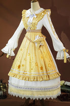 Yellow [Identity V Toy Merchant Glimmer Within Reach] Triple-Layered Print Ruffle Bowknot Classic Cosplay Lolita Dress Set