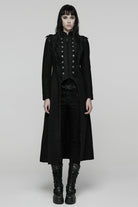 Black Stand Collar Long Sleeves Jacquard Zipper Double-Breasted Women's Punk Coat
