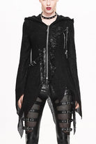 Black Vintage Hooded With Leather Details Women's Punk Jackets