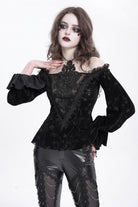 Black Off Shoulder Hollow Embroidery Women's Gothic Blouse