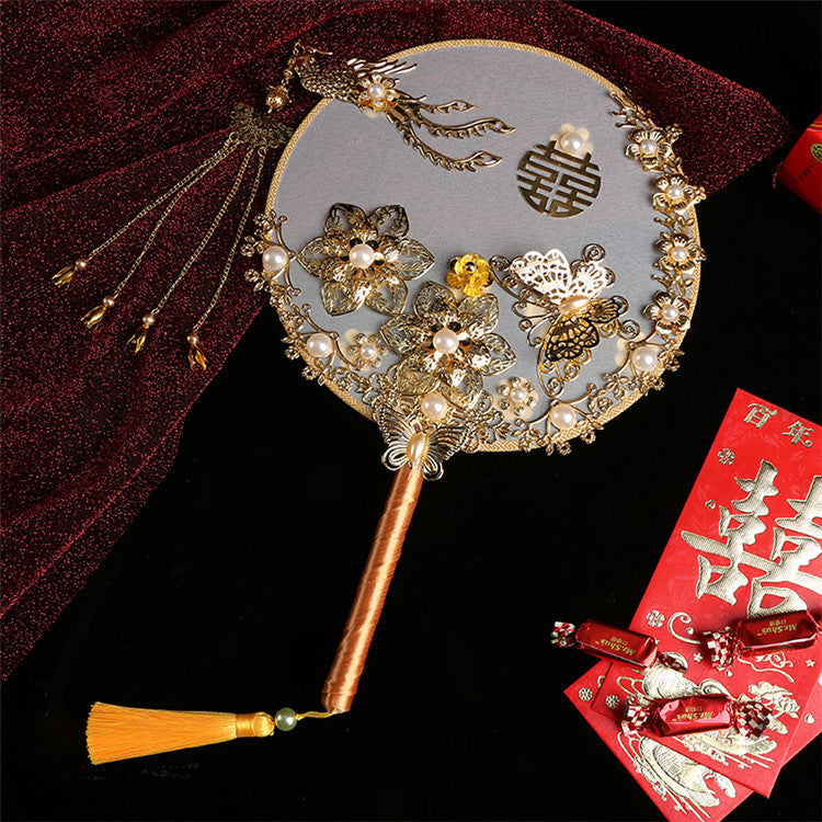 Chinese Bridal Double Happiness  Round Hand  Fan