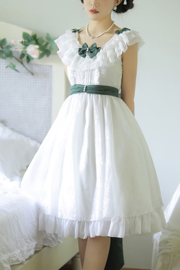 White Round Collar Sleeveless Ruffle Bowknot Sweet Lolita Dress