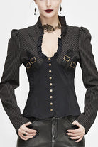Black And Coffee Striped Low Collar Sexy Womens Punk Blouse