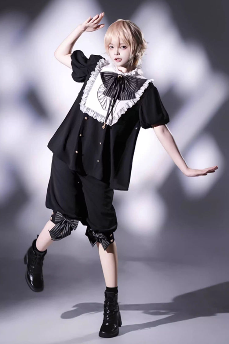 Black/White [Rabbit Hole] Long Sleeves Bow Gothic Prince Ouji Lolita Set