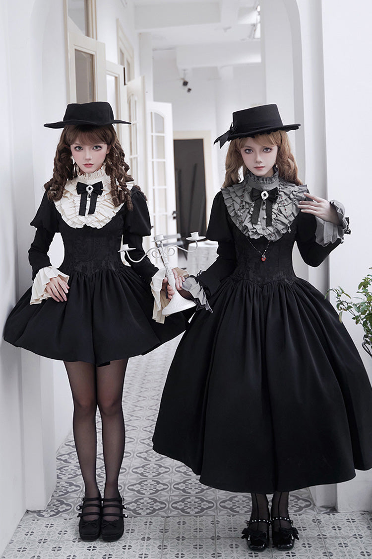 Black [Old Testament] Short Sleeves Ruffle Embroidery Bowknot Lace-Up Gothic Lolita Dress 2 Versions
