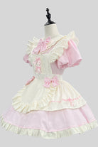 Pink/White Short Sleeves Ruffle Bowknot Lace Plus Size Sweet Maid Short Lolita Dress