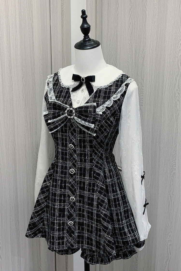 Black/White [Love Sonata] Long Sleeves Ruffle Bowknot Lace Jirai Kei Japanese Dress Set