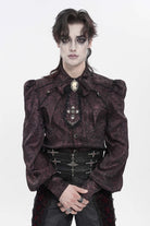 Red Lapel Collar Long Lantern Sleeves Jacquard Bow Men's Gothic Shirt
