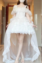 White [Rose Memoirs] Sleeveless Multi-Layered Bowknot Lace Sweet Lolita Skirt Set
