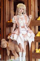 [Fruit Pudding] Vertical Lines Print Bowknot Irregular Sweet Lolita Dress 2 Colors