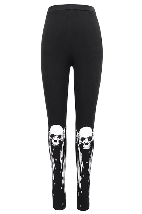 Black Punk Skull Wing Printed Womens Pants