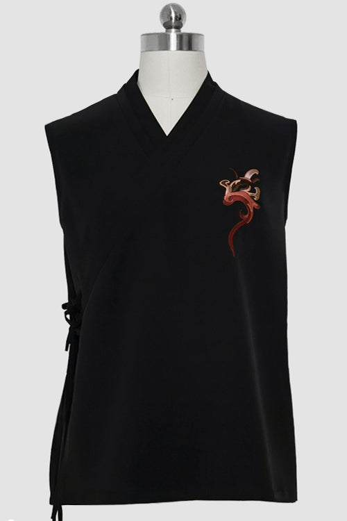 Black V Collar Night Command Embroidered Ouji Lolita Sleeveless Top