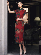 Vintage Red Chinese Floral Qipao Cheongsam Dress | Stacy