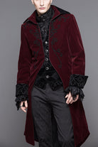 Red Party Fake Two Pieces Velvet Mens Gothic Long Coat