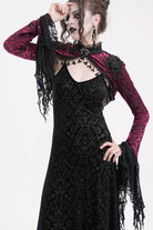 Black/Purple Stand Collar Long Sleeves Lace Tassels Women's Gothic Cape