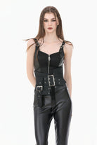 Washed Black Lace-Up Buckled Eyelet Women's Punk Asymmetric Corset Waist Belt
