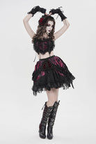 Black/Red  Multi-Layered  Tassels  Chain-Decorated Women's Gothic Skirt