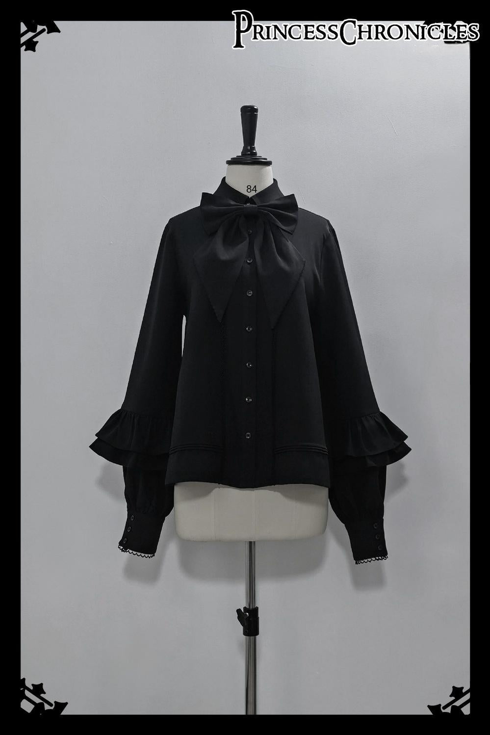 Doll - Black Ouji Lolita Shirt with Removable Large Bow Tie