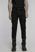 Black Multi-pocket Pleated Men's Punk Denim Pants