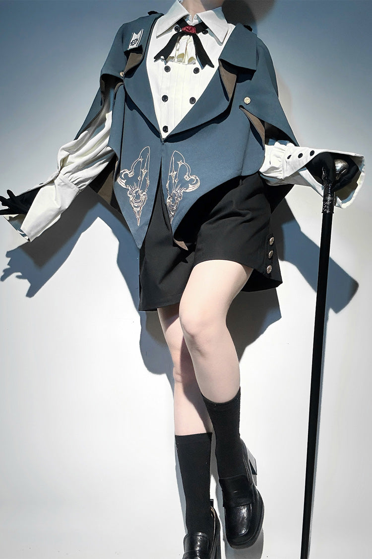 Blue [Little Detective] Print Ouji Prince Handsome Lolita Cloak