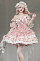 Pink [Tulip and Wind Chime] Multi-Layered Ruffle Bowknot Lace Sweet Gorgeous Lolita Jsk Dress
