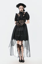 Black Short Puff Sleeves High/low Multi-Layered Women's Gothic Chiffon Dress Wedding Dress