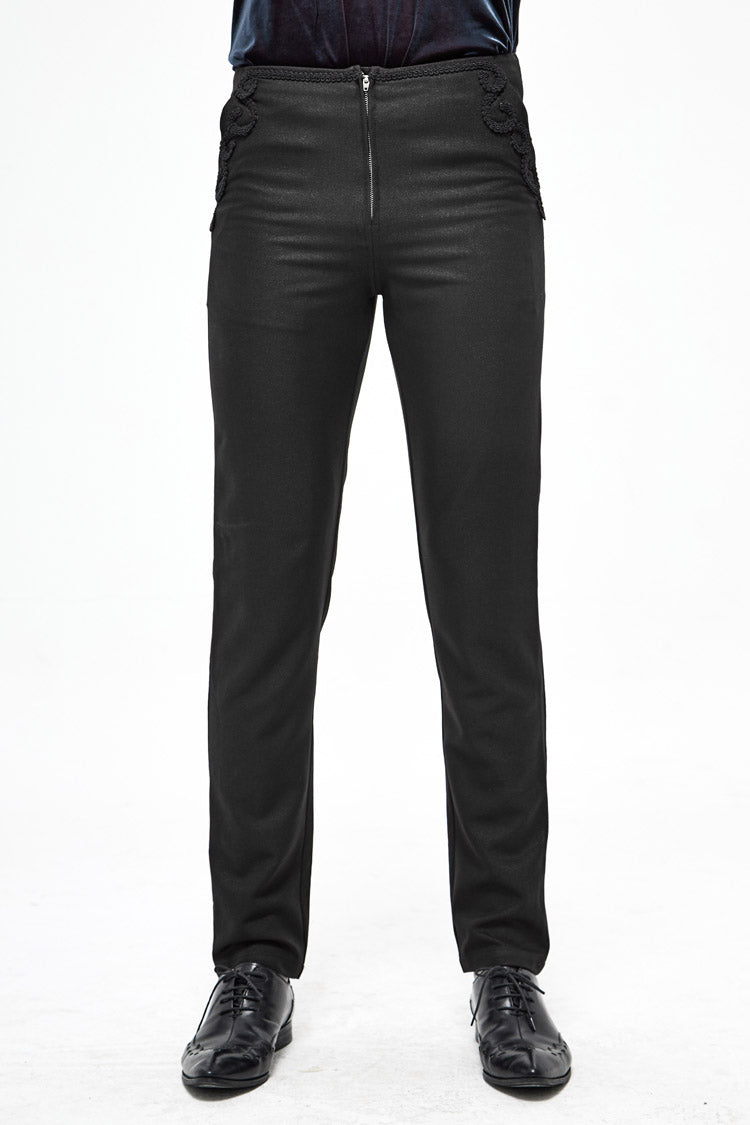 Black Webbing Twill Suit Material Side Pocket Floral-Shaped Men's Gothic Pants