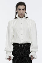White Lapel Collar Long Sleeves Rings Men's Punk Blouse