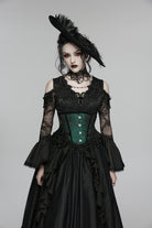 Black/Green Jacquard Lace-Up Slim Women's Gothic Tassels Corset