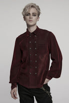 Black/Red Double-breasted Long Puff Sleeves Men's Gothic Blouse
