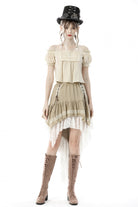 White/Yellow Women's Steampunk Victorian Lace Multi-Layered Dovetail Ruffled Skirt